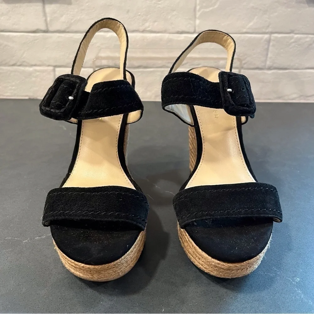Marc Fisher sz 6 Hipiee black leather platform wedge espadrille